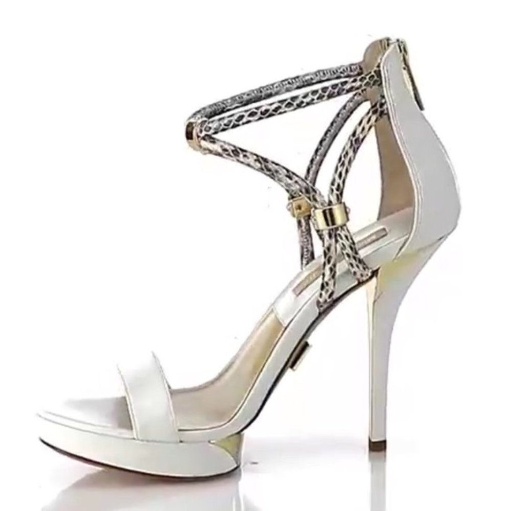 Michael Kors Fariha Snake Leather White Gold Heels - Picture 6 of 12